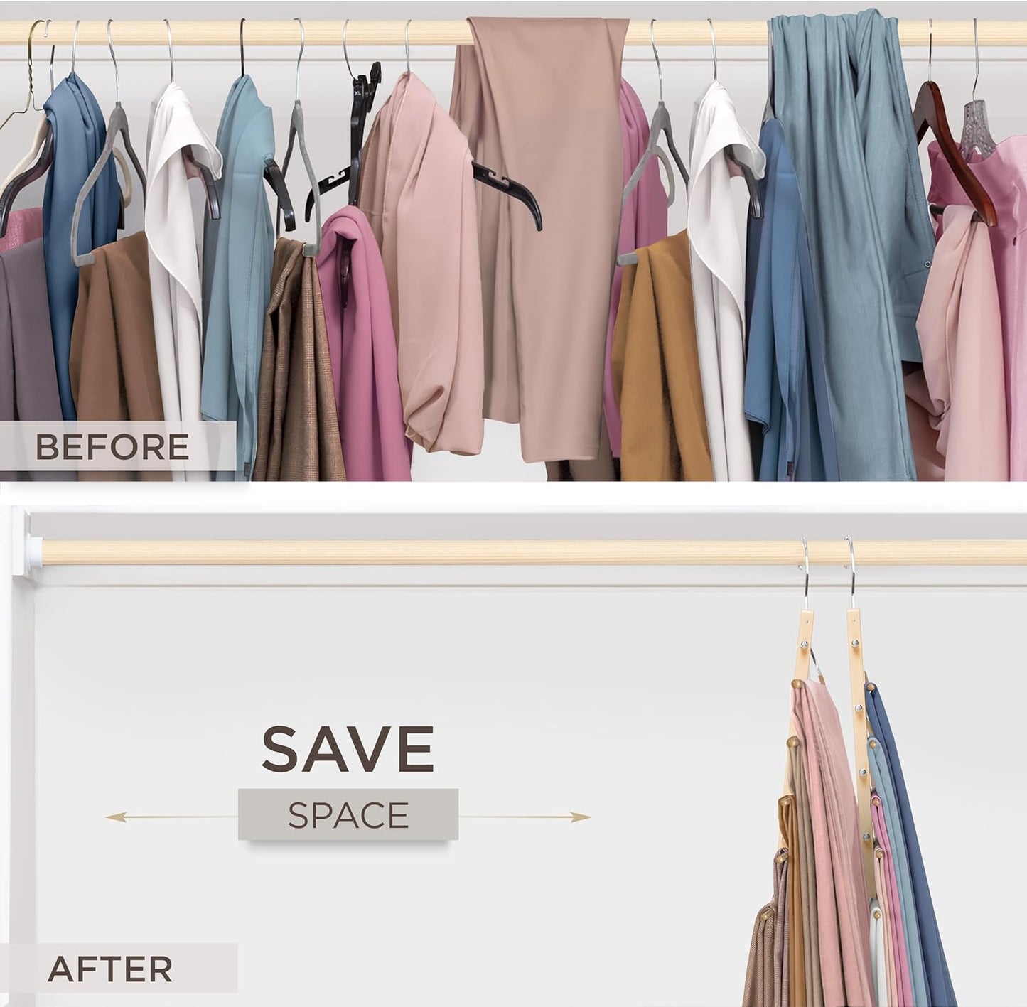 MORALVE Pants Hangers Space Saving - European Beechwood Scarf and Jean Hangers - Closet Organizer
