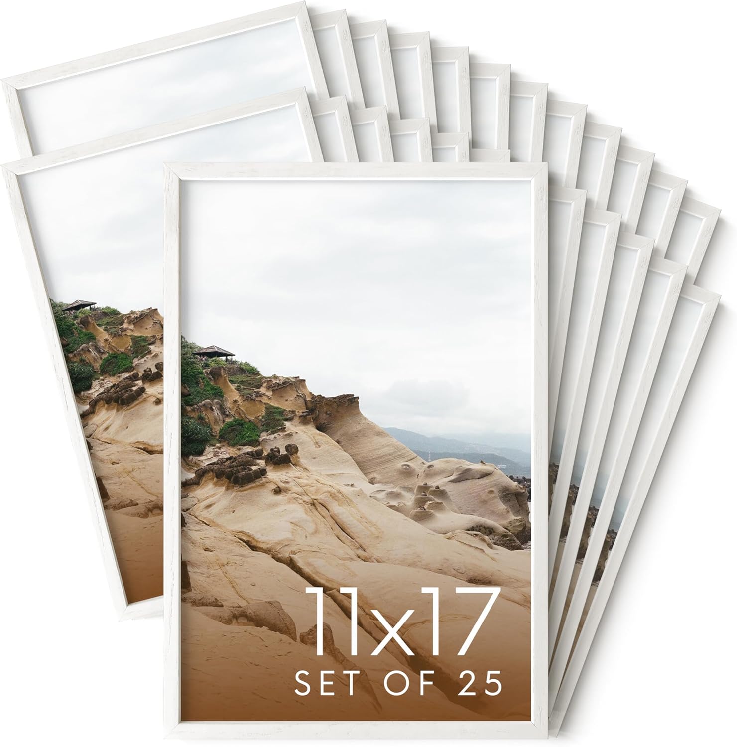 Haus and Hues 11x17 White Oak Wood Picture Frames Set of 25 - Premium Bulk Picture Frames 11x17