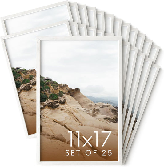 Haus and Hues 11x17 White Oak Wood Picture Frames Set of 25 - Premium Bulk Picture Frames 11x17