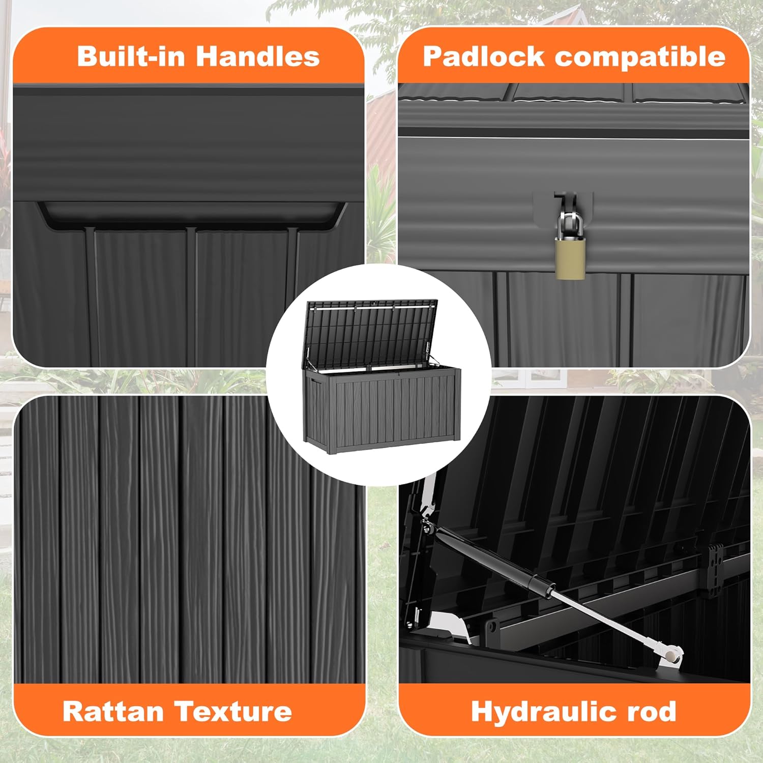 150 Gallon Resin Deck Box, Lockable Patio Outdoor Storage Box for Furniture, Garden Tools and Tools