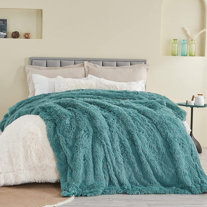 GONAAP Fuzzy Faux Fur Throw Blanket Queen Size Light Teal Super Soft Cozy Plush Fuzzy Shaggy