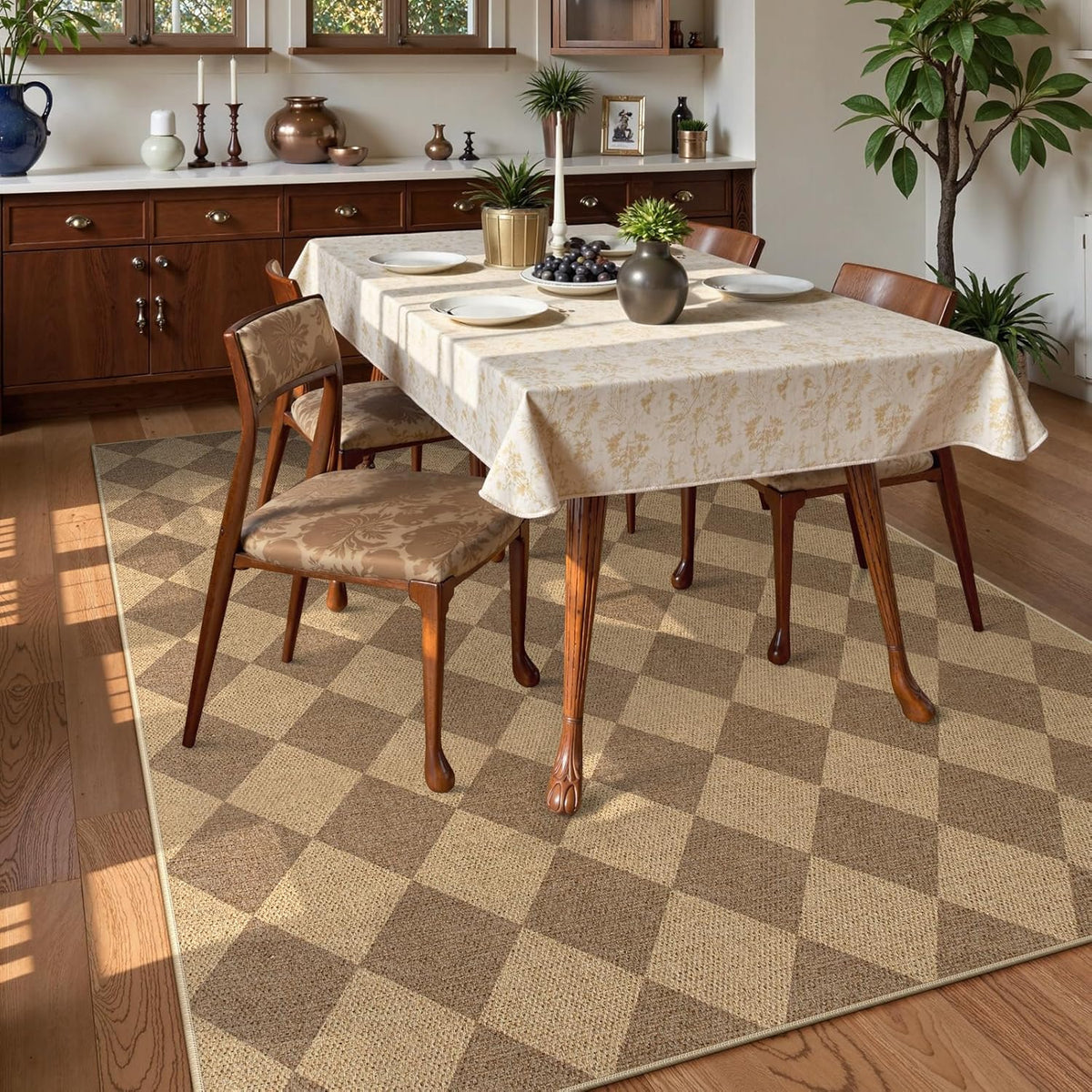Lahome Checkered Easy Jute 6x9 Rug, Large Rugs for Living Room Dining Room Farmhouse Indoor Outdoor