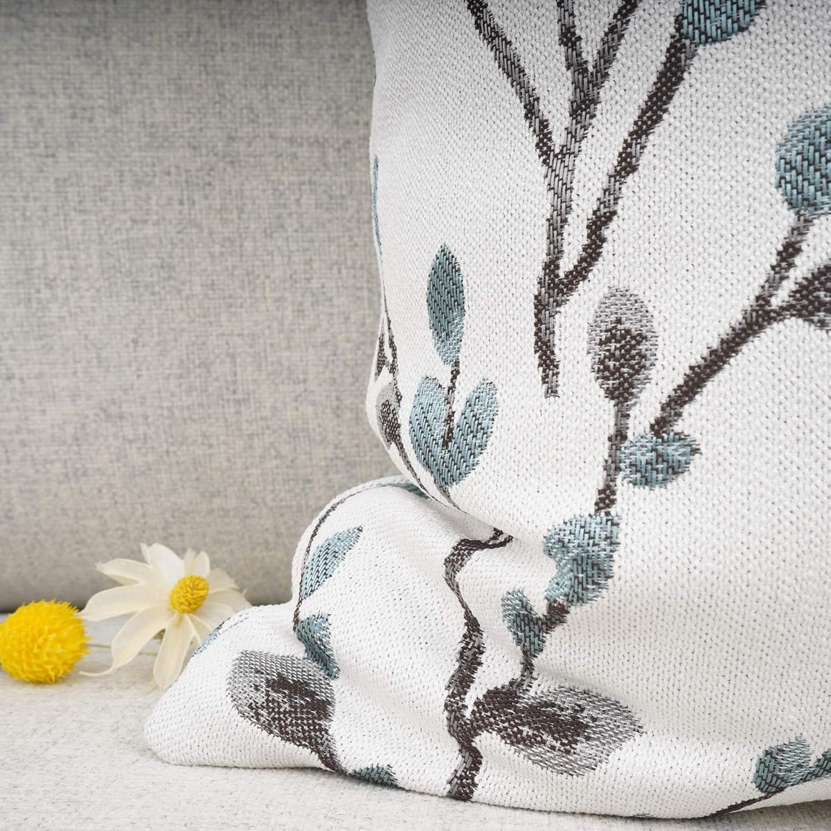 YOUR SMILE Classical Embroidery Jacquard Farmhouse Oblong Rectangle Chenille Teal Leaf Decorative