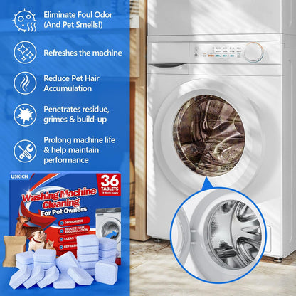 36Pack Washing Machine Cleaner Tablets-18 Month Supply,Washer Machine Cleaner Formulated For Pet