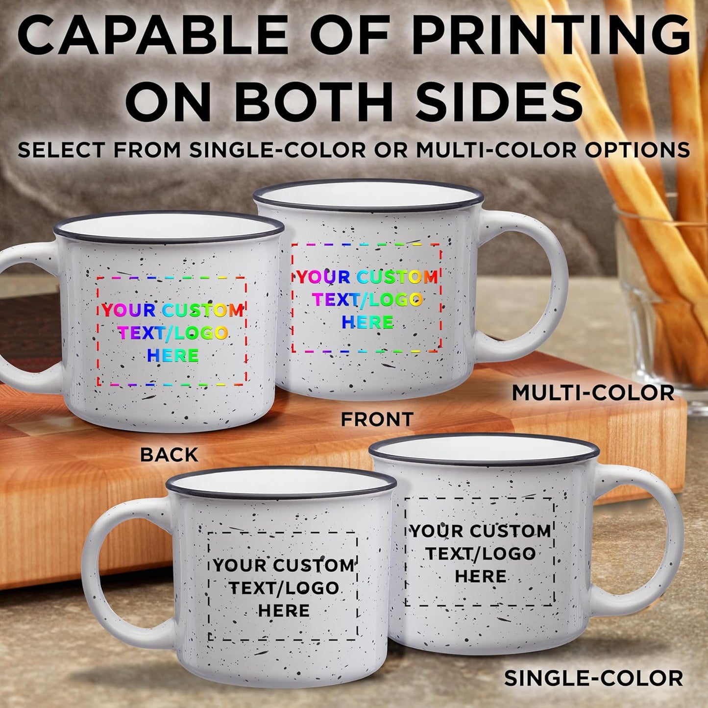 DISCOUNT PROMOS Custom Ceramic Campfire Coffee Mugs 13 oz. Set of 100, Personalized Bulk Pack