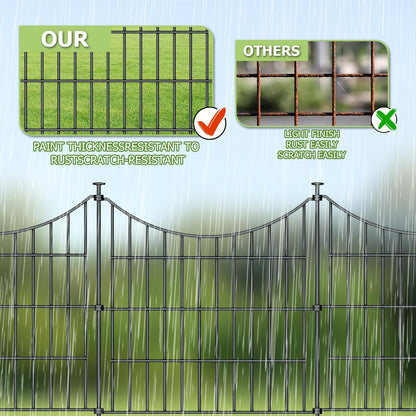 10 Panels Garden Fence Dog Fence Outdoor for Yard, 24in H x 20ft L Rustproof Metal Fencing with