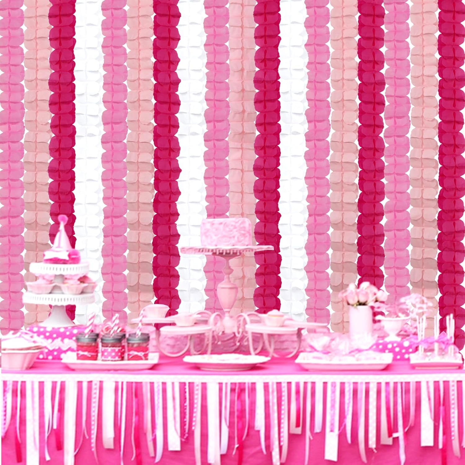Rose-Red Pink-White Party-Decorations Streamers Garland - 157Ft Four-Leaf Clover Hanging