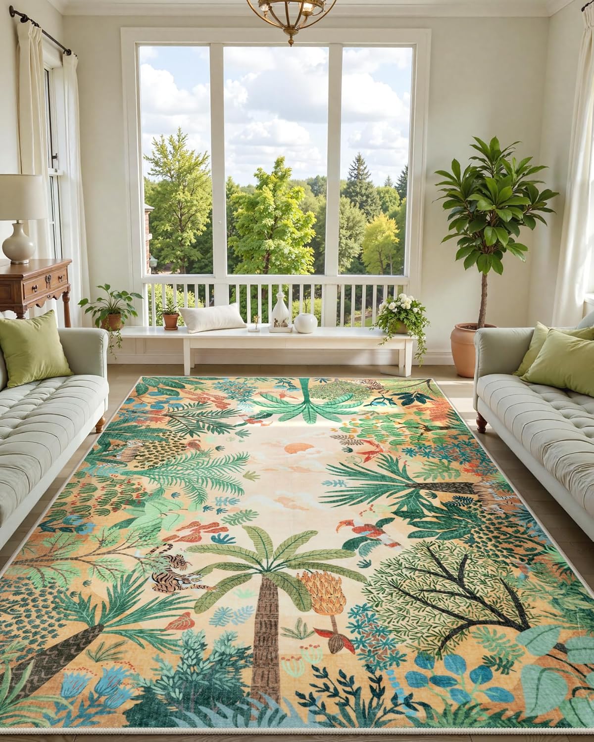 LIVEBOX Large 9x12 Forest Area Rug for Living Room, Soft Washable Sun Yellow Rugs for Bedroom, Non