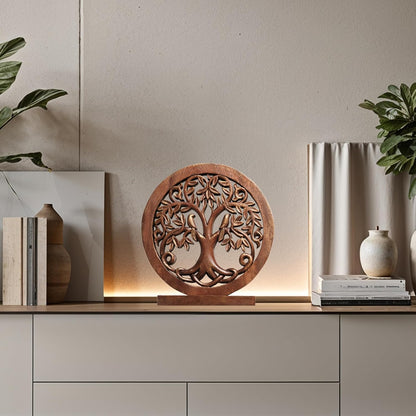 Decozen Solid Wood Tree of Life Sculpture - Home Decor, Living Room, Boho, Shelf, Coffee Table