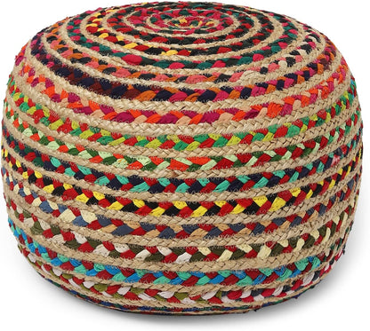 REDEARTH Round Pouf Ottoman - Braided Boho Poof Home Décor Pouffe Accent Sitting Circular Foot Rest