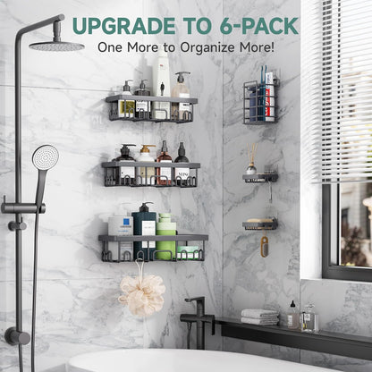 Veken Rustproof & Waterproof Shower Caddy 6-Pack, No Drilling Adhesive Shelves Rack with Soap