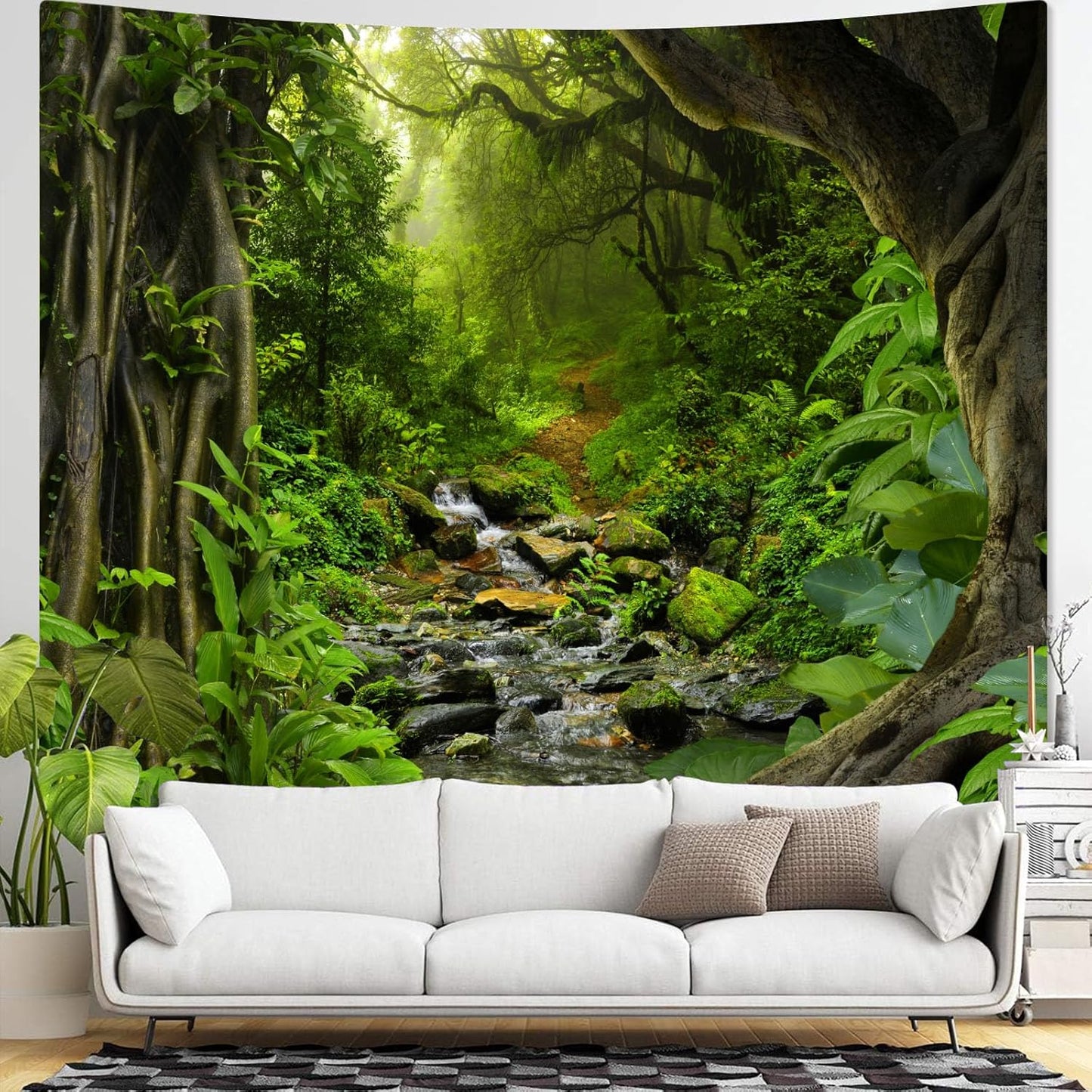 AMM Green Rainforest Tapestry Nature Forest Tapestry for Bedroom Aesthetic Misty Tropical Jungle
