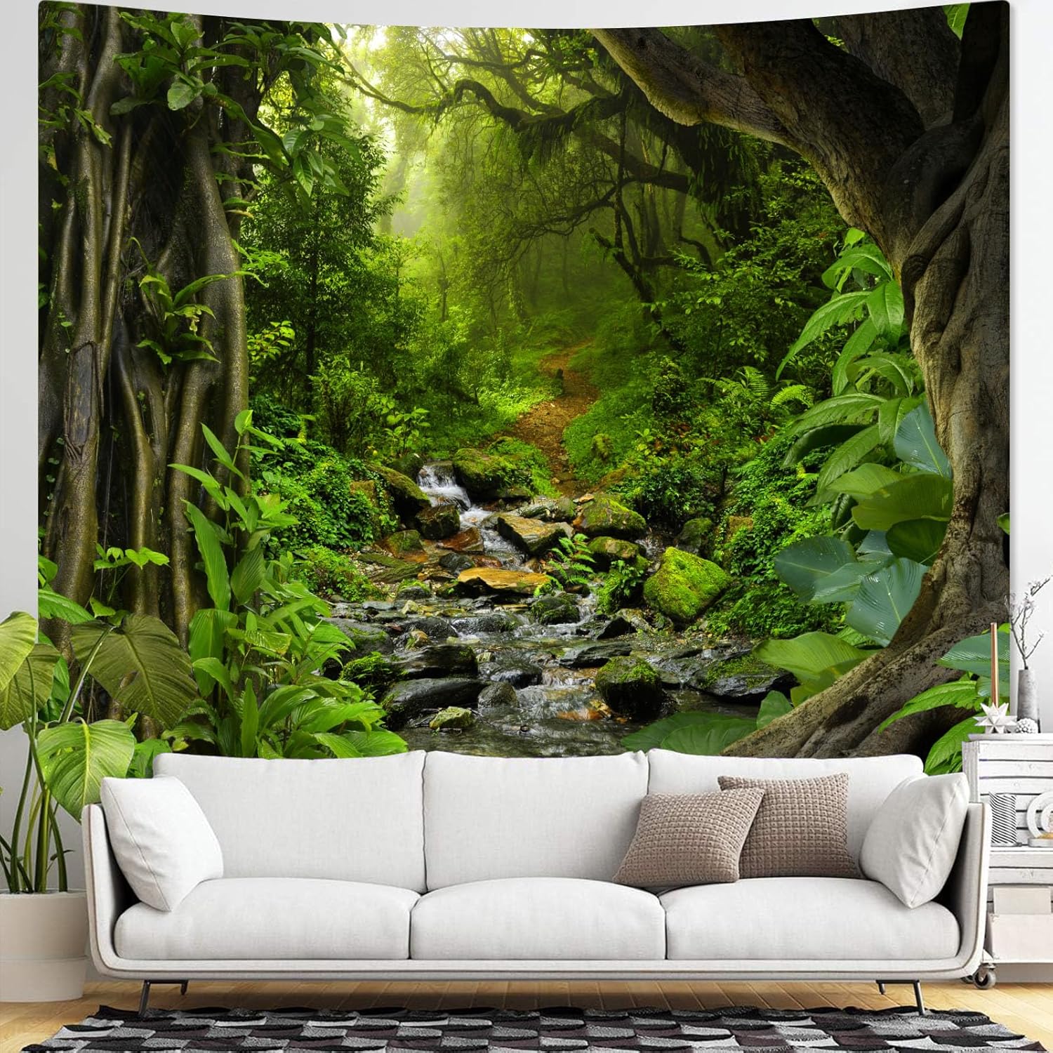 AMM Green Rainforest Tapestry Nature Forest Tapestry for Bedroom Aesthetic Misty Tropical Jungle