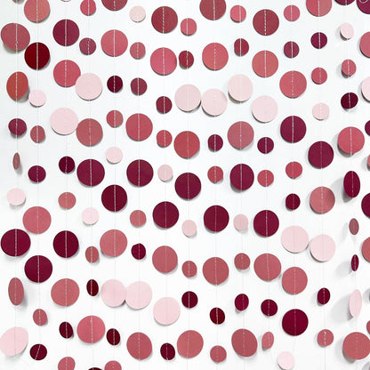 Burgundy Dusty Pink Decorations Circle Dot Garland Maroon Pink Hanging Polka Dot Streamer Banner