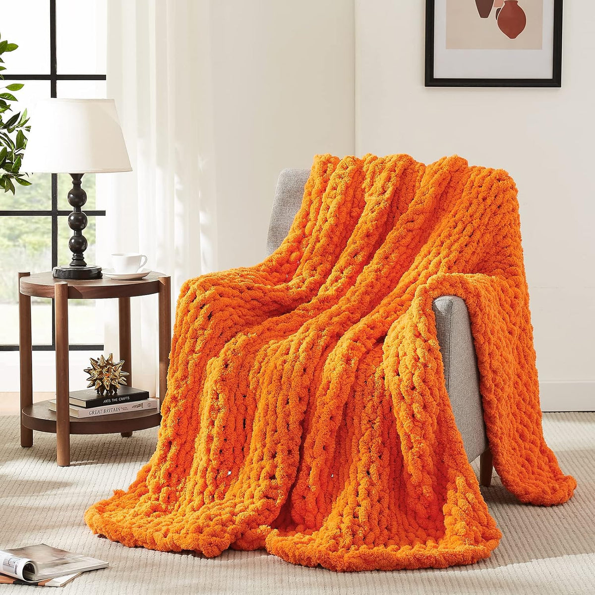 L'AGRATY Chunky Knit Blanket Throw: 72''x84'' Chenille Chunky Knitted Throw Blanket for Bed Couch