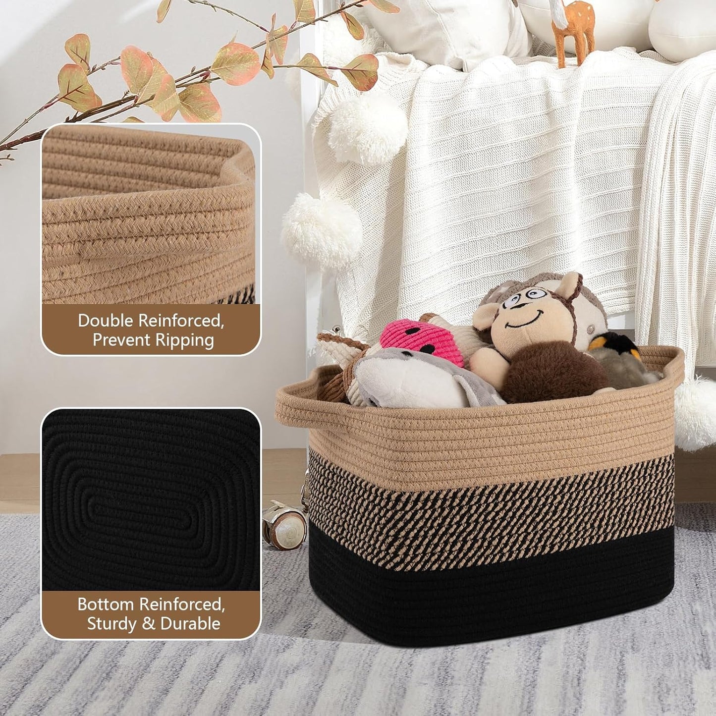 Storage Basket for Organizing, Woven Baskets for Storage, Rectangle Decorative Baskets for Shleves
