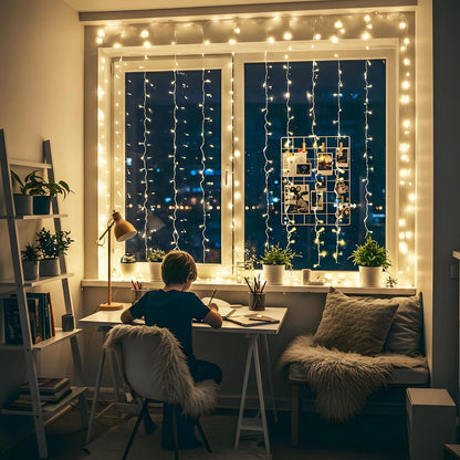 suddus Curtain Lights for Bedroom, 150 Led Hanging String Light Outdoor, Fairy Curtain Lights