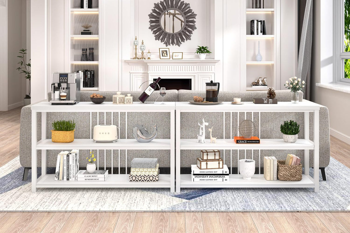 FOLUBAN Modern Sofa Console Table for Entryway, 3 Tier Wood Foyer Table for Hallway Living Room