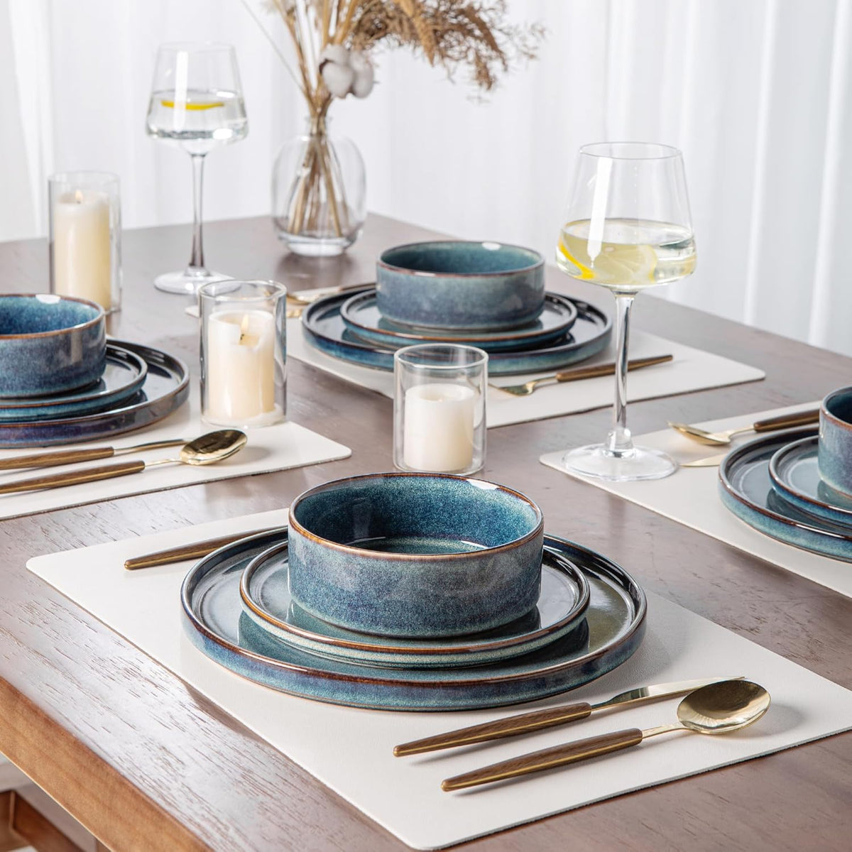 AmorArc Ceramic Dinnerware Sets, Handmade Reactive Glaze Stoneware Plates and Bowls Sets,Highly