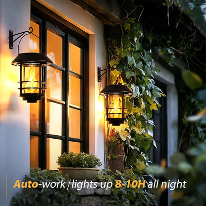 Otdair Solar Wall Lantern Outdoor, Flickering Flames Solar Sconce Lights Outdoor, Hanging Lamps