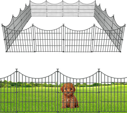 10 Panels Garden Fence Dog Fence Outdoor for Yard, 24in H x 20ft L Rustproof Metal Fencing with