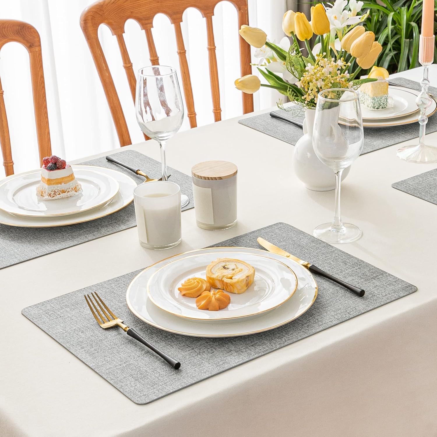 Romanstile Vinyl Placemats Set of 6-12 X 18 Inch - Heat Resistant Place Mats 100% Waterproof