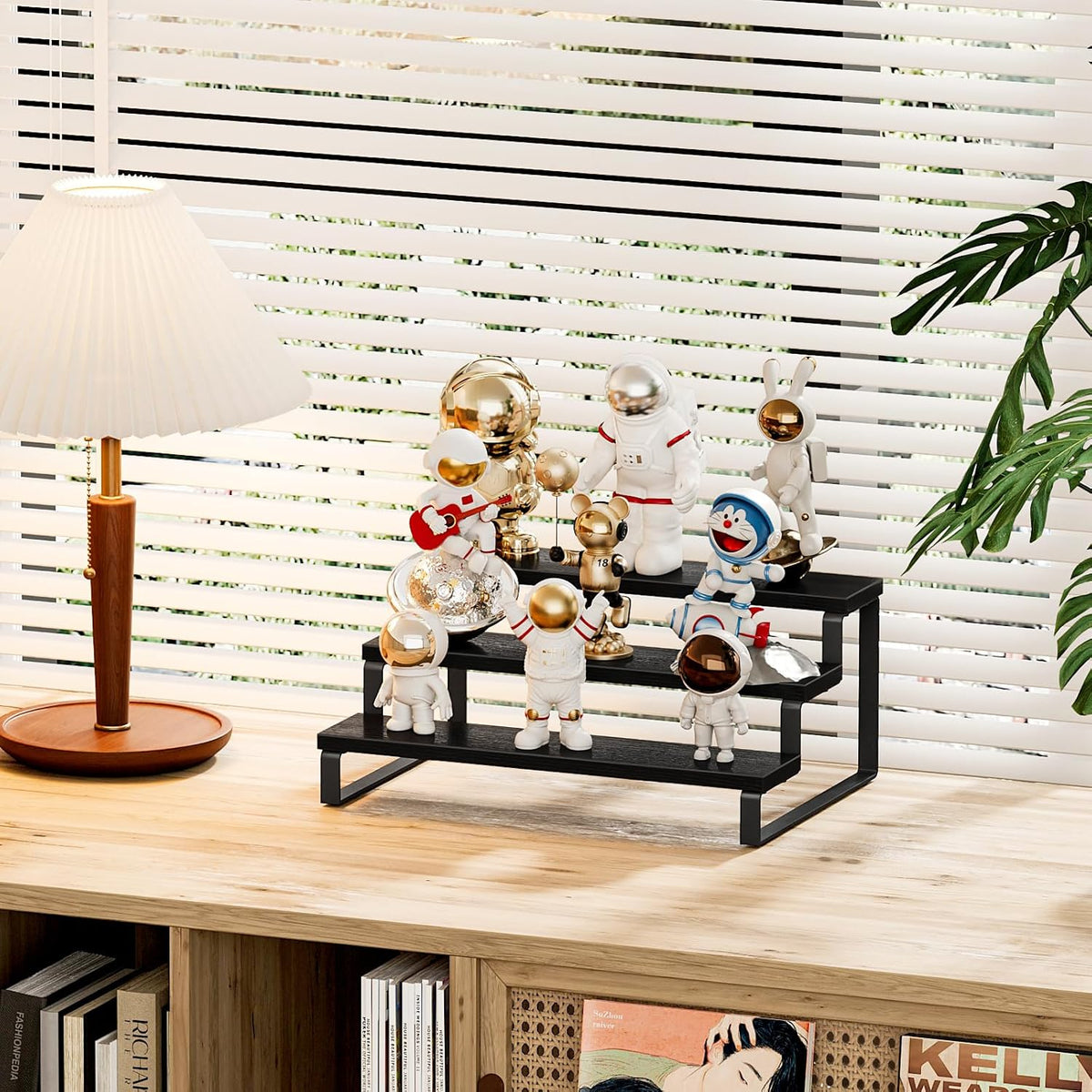Giikin 3 Tier Spice Rack, Cabinet Organizer Shelf, Wooden Spice Rack for Countertop, Kitchen