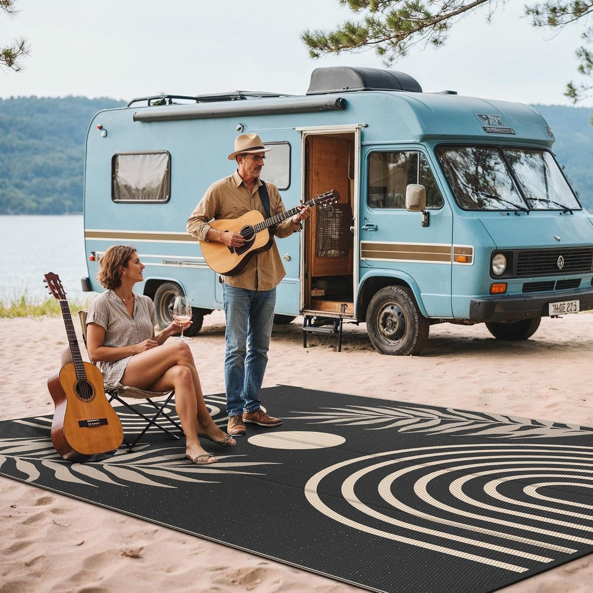 GENIMO Outdoor Rug 8' x 10' Waterproof for Patio Clearance, Reversible Lightweight Plastic Straw