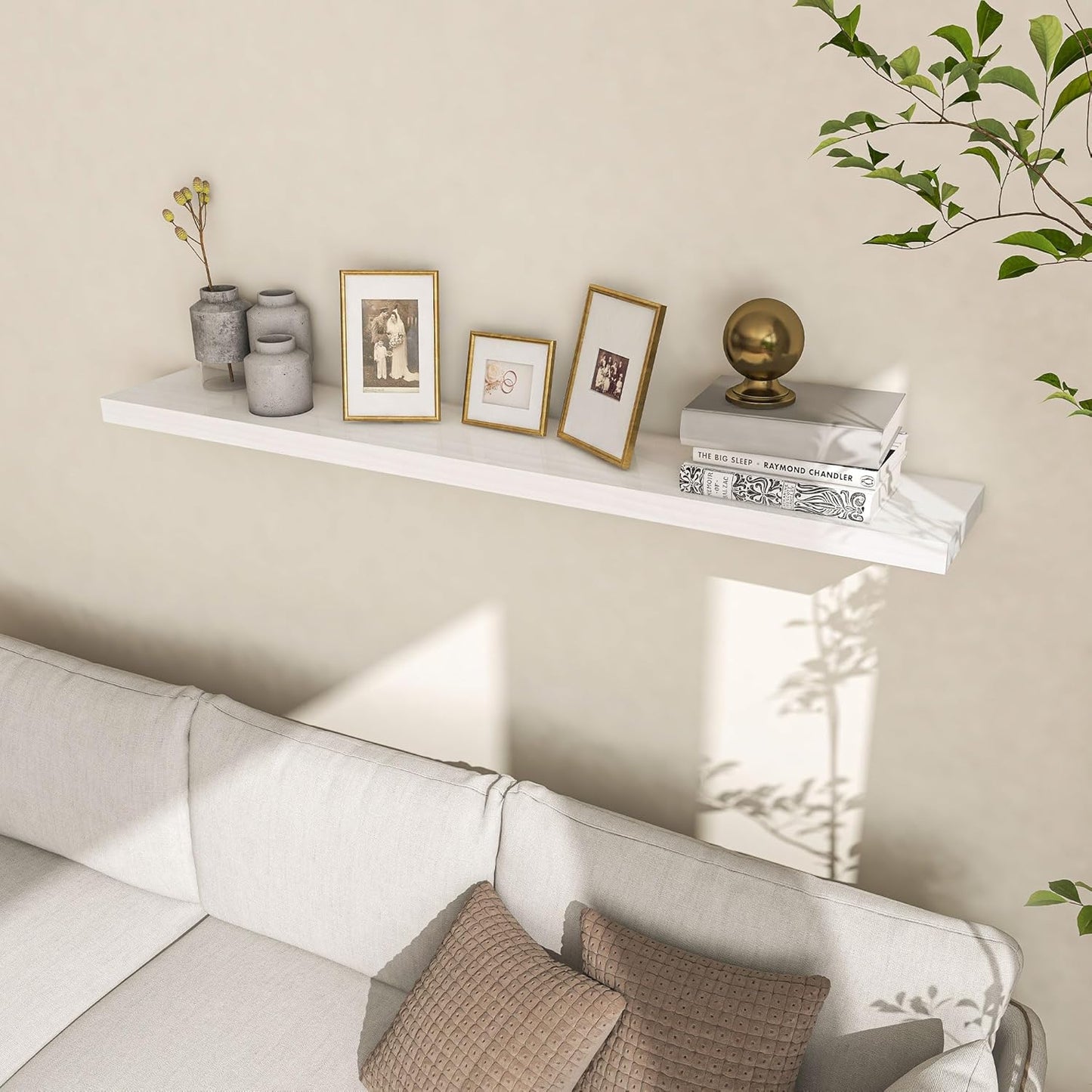 Fun Memories 48 Inch Floating Shelves for Wall, Deep Rustic Solid Pine Wood Shelf - Farmhouse Wall