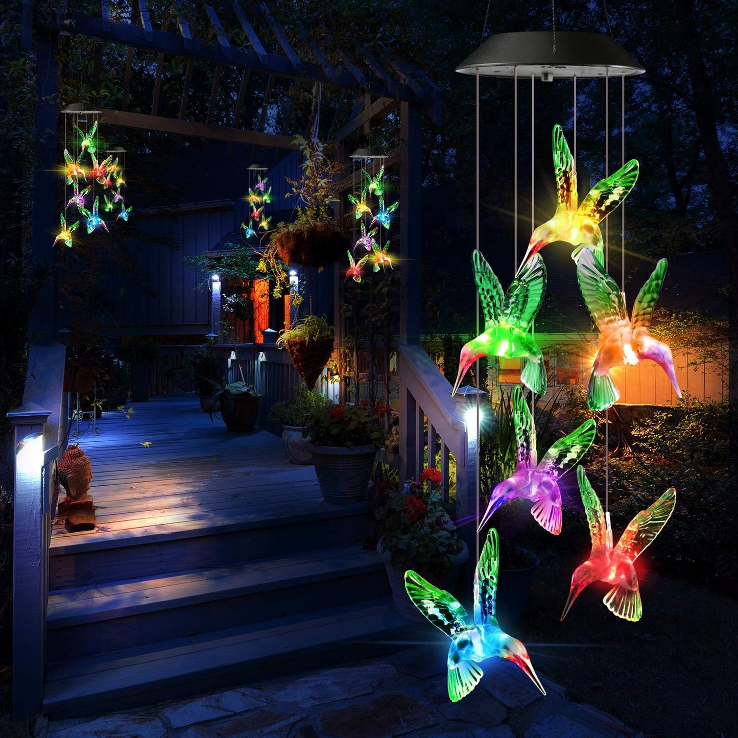 Toodour Solar Wind Chime, Color Changing Wind Chimes Hummingbird, LED Decorative Mobile, Gifts for