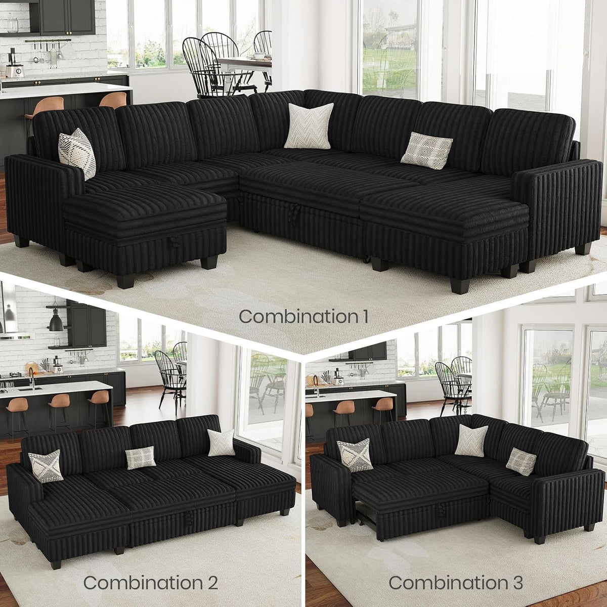 Belffin Corduroy Sleeper Sofa Bed with Storage Chaise Modular Sectional Sofa Couch with Pull Out