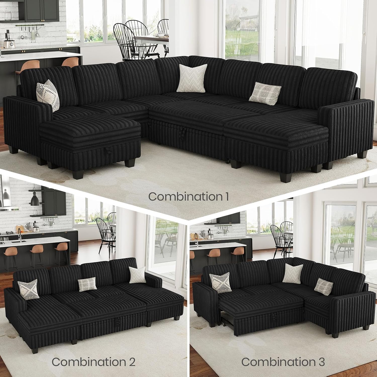 Belffin Corduroy Sleeper Sofa Bed with Storage Chaise Modular Sectional Sofa Couch with Pull Out