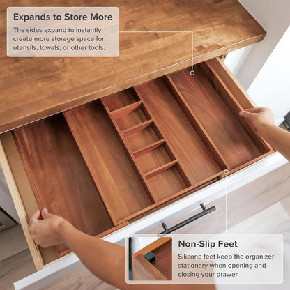 Adjustable Kitchen Drawer Organizer for Utensils and Junk, Food-Safe Contract Grade with 100%