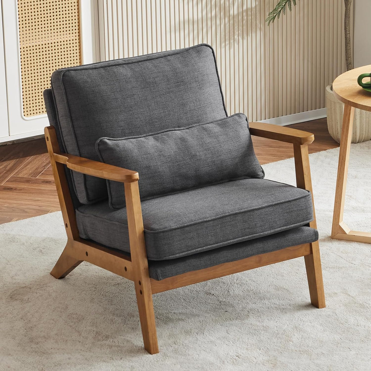 Karl home Accent Chair Wide Armrest Mid-Century Lounge Chair Linen Fabric Armchair with Lumbar