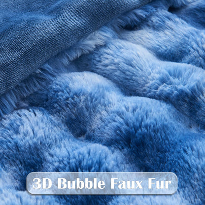 NEWCOSPLAY Faux Fur Throw Blanket Indigo Luxury Fluffy Thick Warm Bubble Blanket for Couch Sofa Bed
