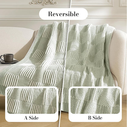 Amélie Home Chenille Knit Throw Blanket for Couch, Checkered Texture Decorative Soft Blanket for