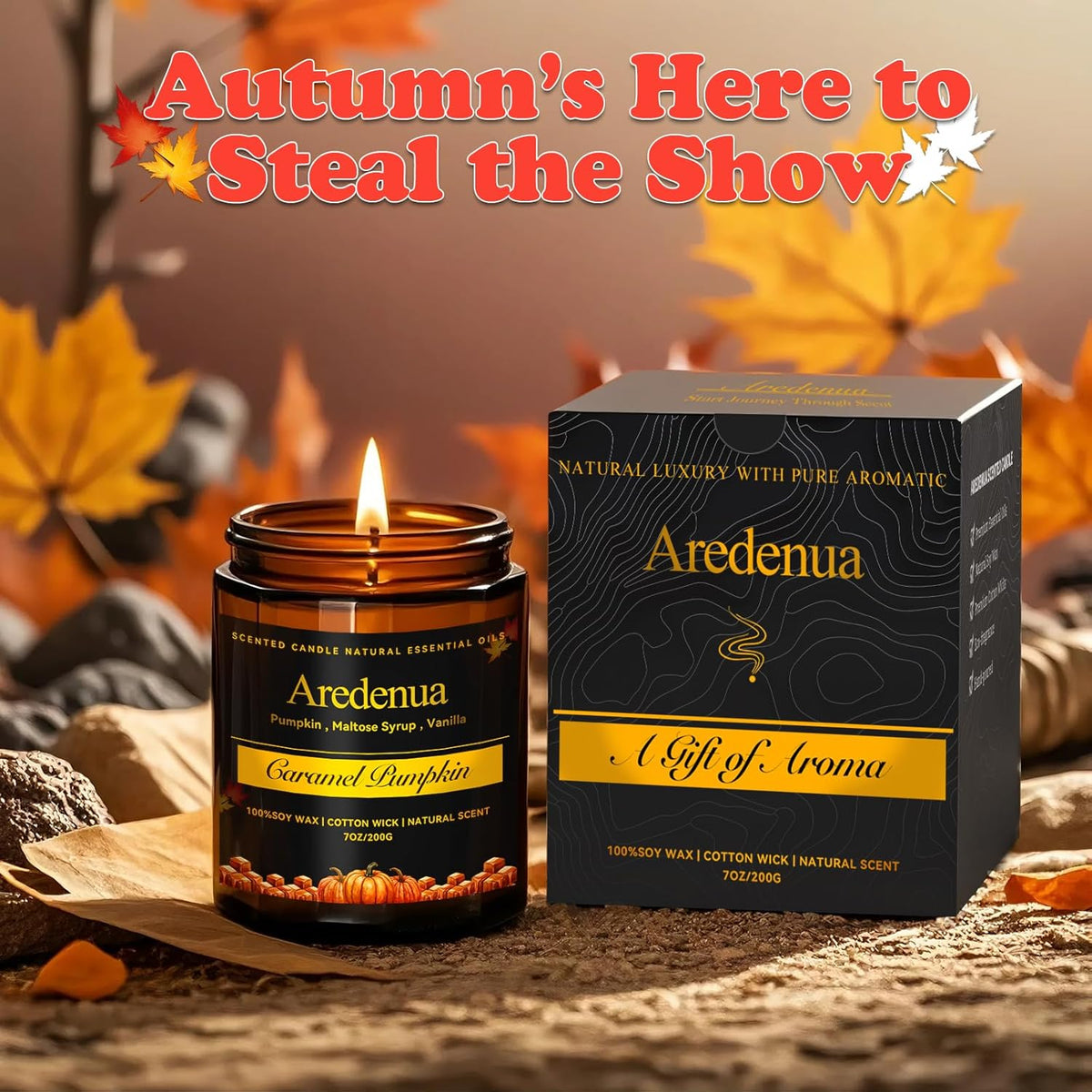 Fall Candles - Caramel Pumpkin Candle | Halloween Pumpkin Candles - Autumn7 OZ Autumn Soy Candle