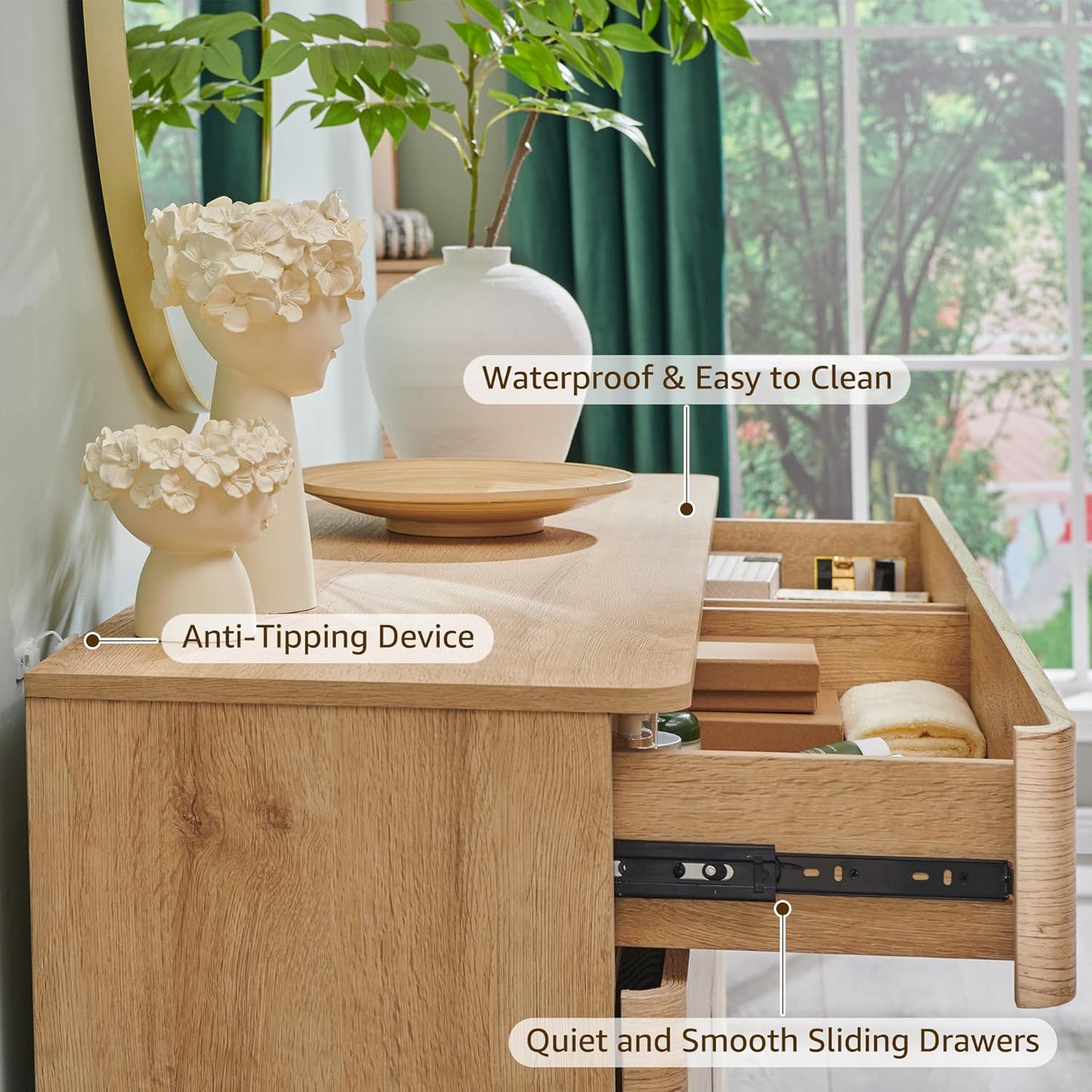 8 Drawer Dresser for Bedroom, 52 Inch Wide Modern Chest of Drawers, Push-to-Open Wood Storgae