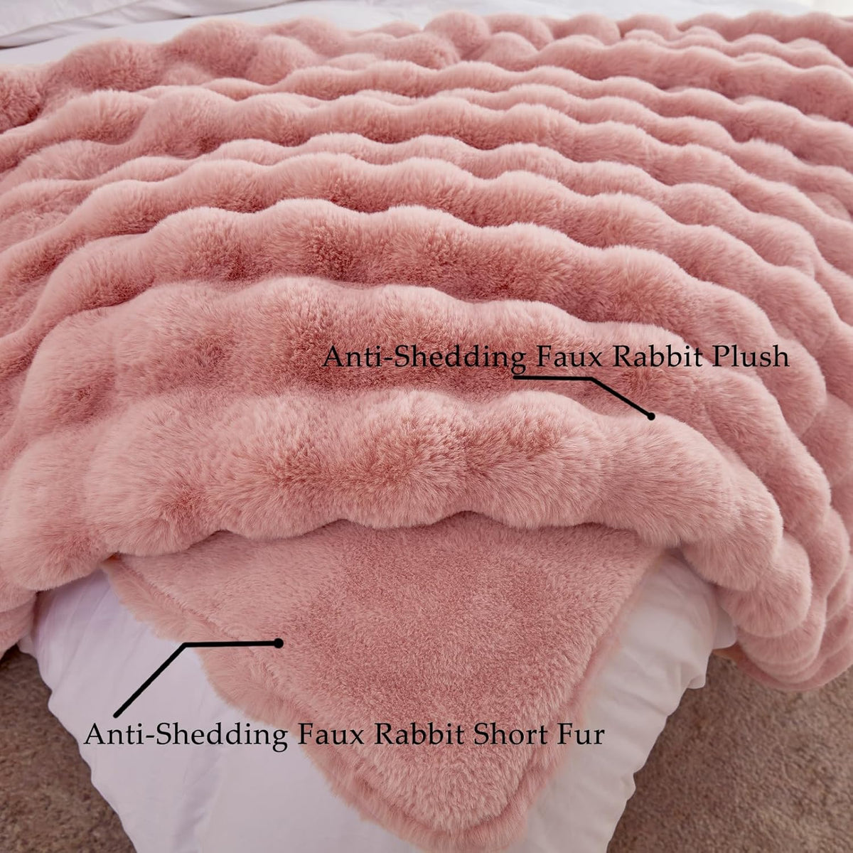 BENVWE Faux Fur Throw Blanket for Couch Bed - Fluffy Soft Thick Bubble Blanket for Living Room Home