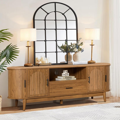 63" Fluted TV Stand for Tvs up to 70", Mid-Century Modern Entertainment Center with Drawers and