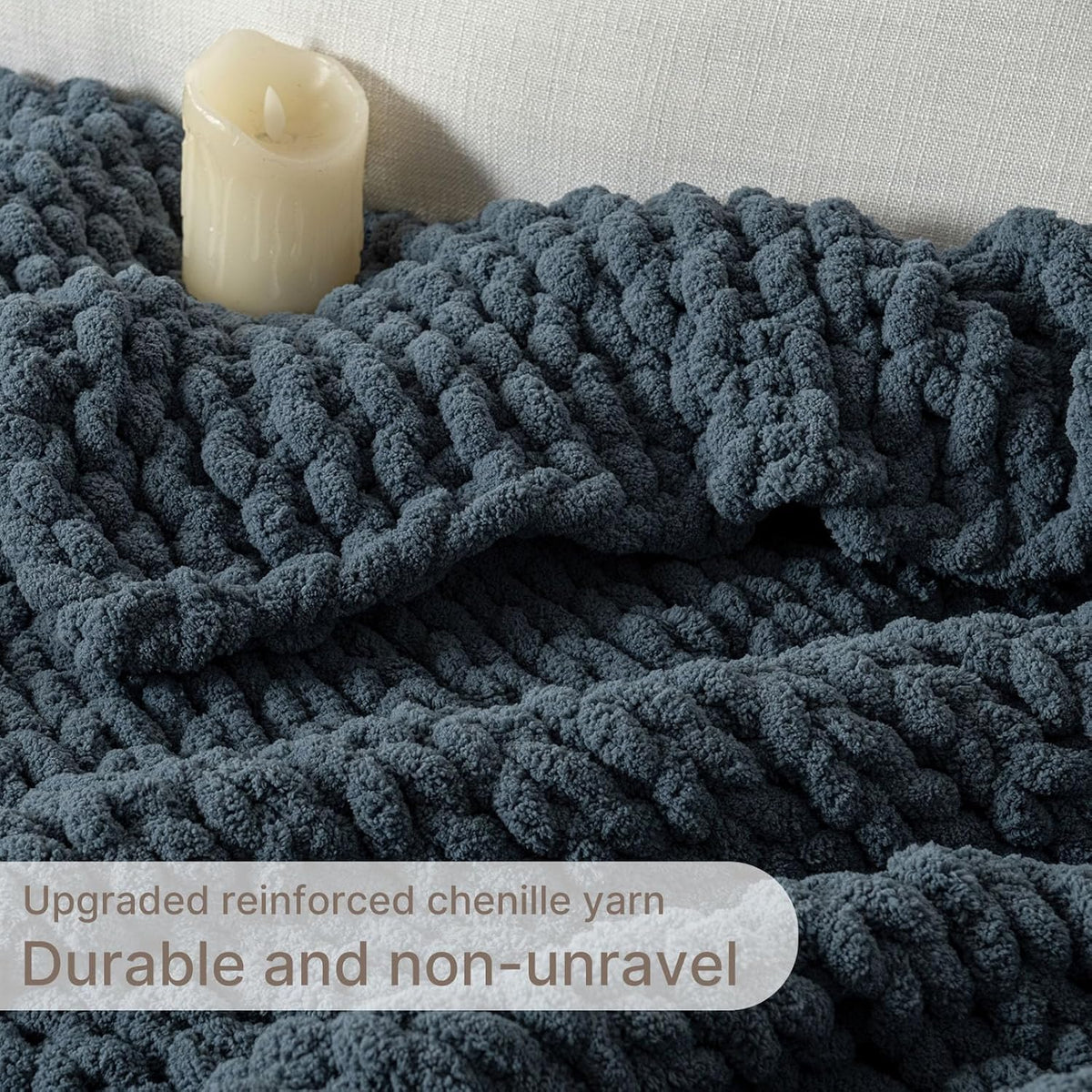 Chunky Knit Blanket Throw, 100% Hand Knit Throw Blanket Handmade Chenille Cable Knit Throw for