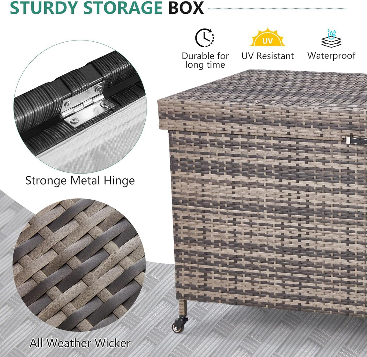 HOMREST Large Deck Box, Outdoor Wicker Storage Container with 240 Gallon, Patio Rattan Furniture