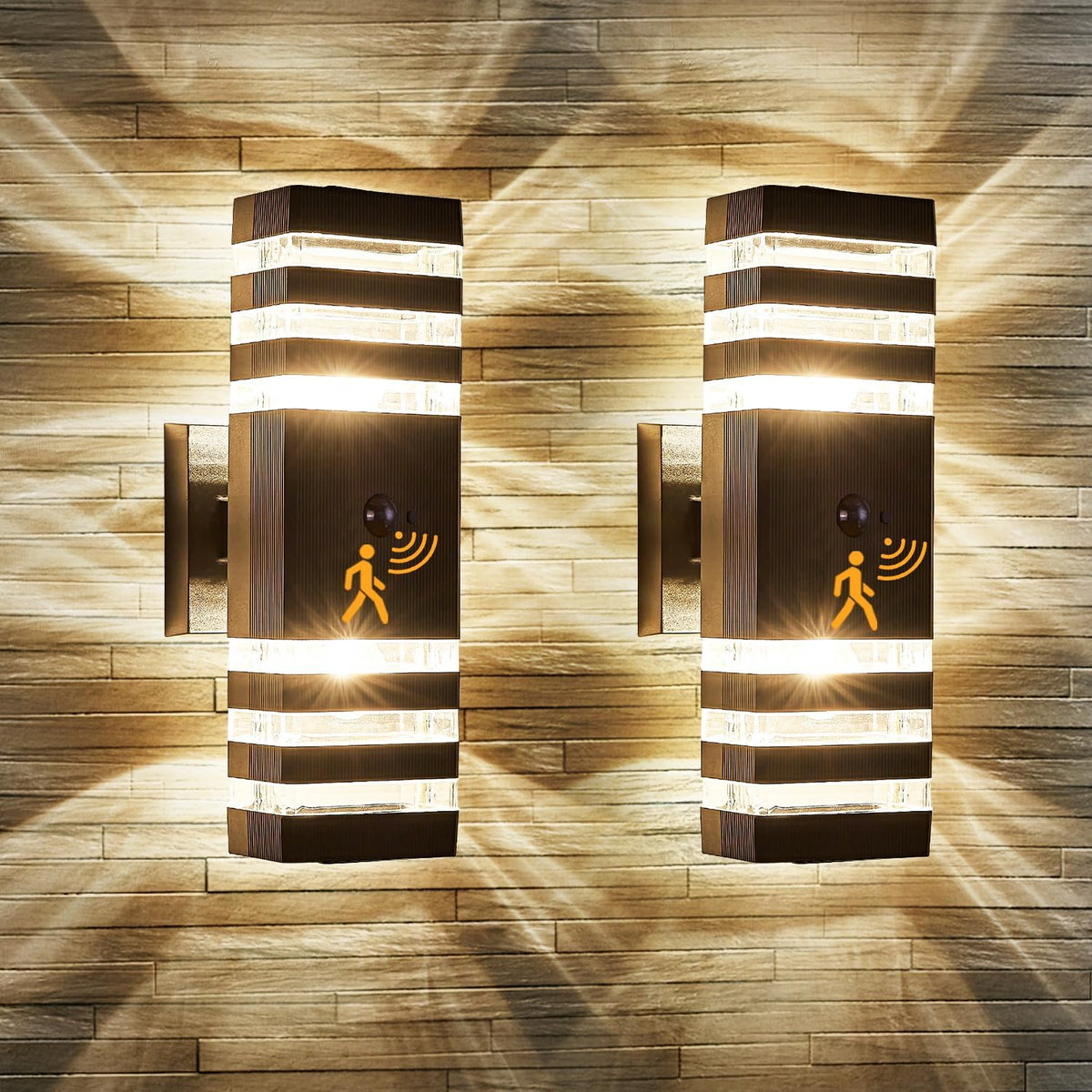 2 Pack Motion Sensor Outdoor Wall Light Fixture Up Down Porch Lights Modern Dusk to Dawn Exterior