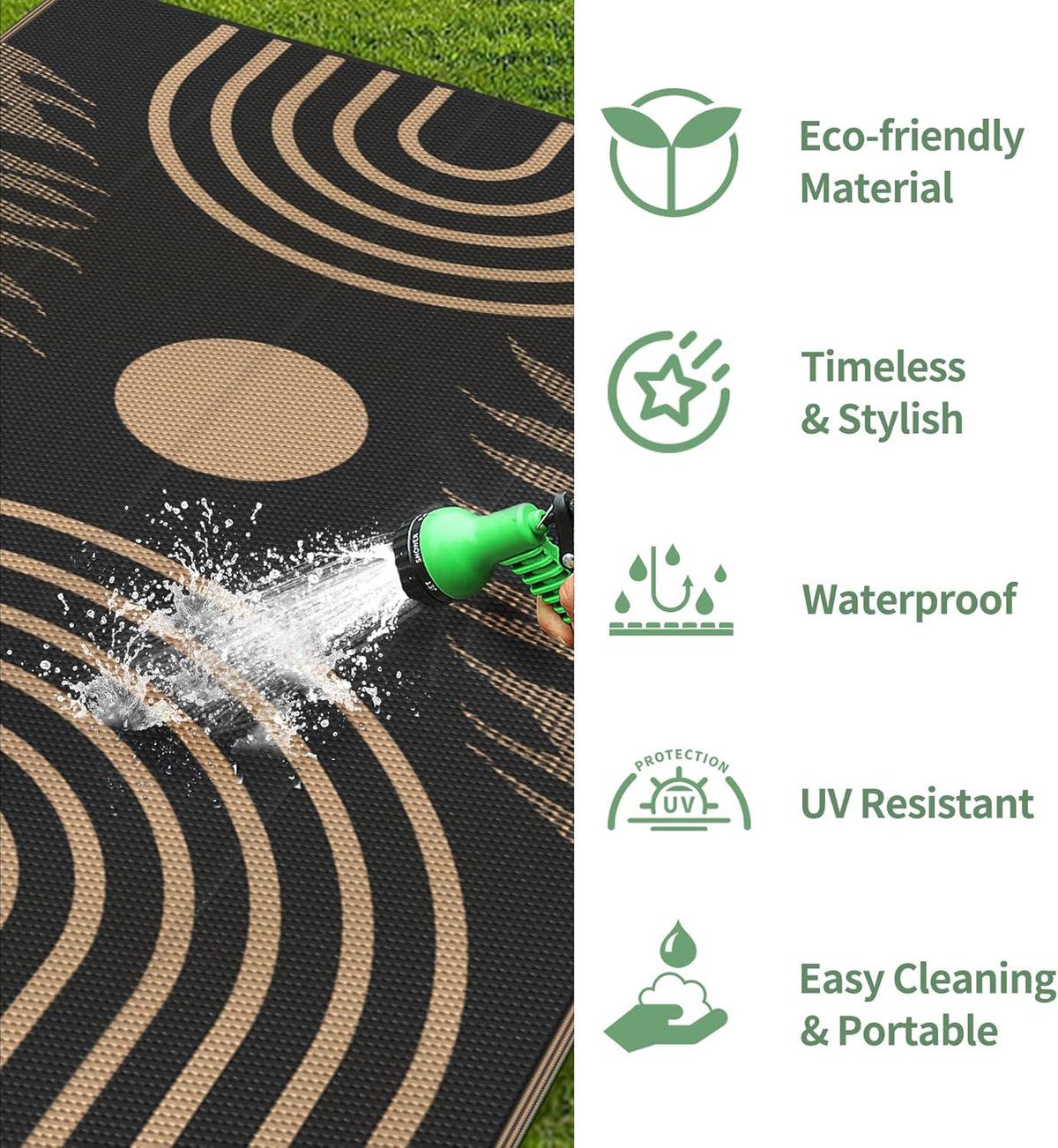 GENIMO Outdoor Rug 9' x 12' Waterproof for Patio Clearance, Reversible Lightweight Plastic Straw