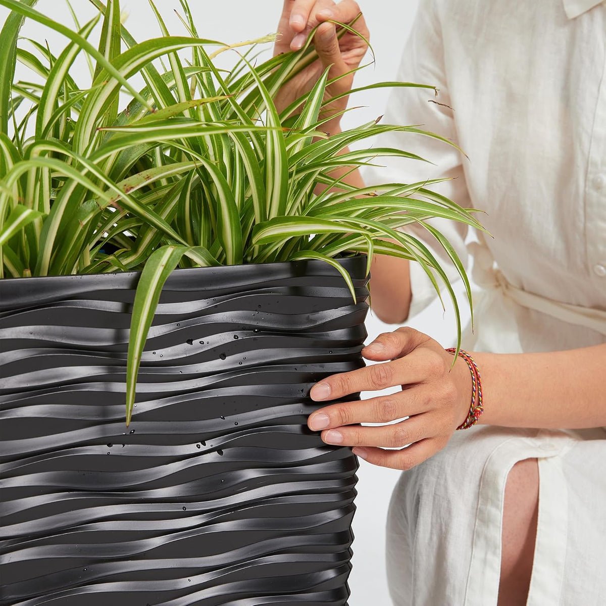 Worth Garden 2-Pack Black Tall Planter - Plastic Square Tapered Tree Plant Pots for Indoor Outdoor