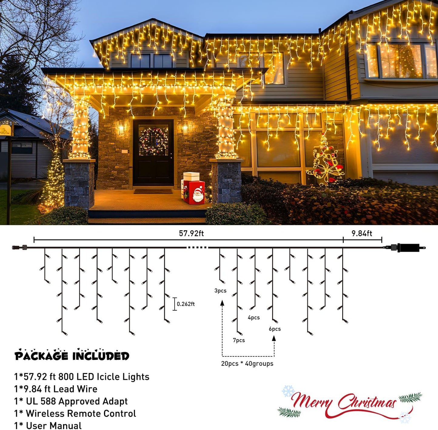 JMEXSUSS Christmas Icicle Lights for Outside-800 LED Warm White Icicle Lights Outdoor Waterproof