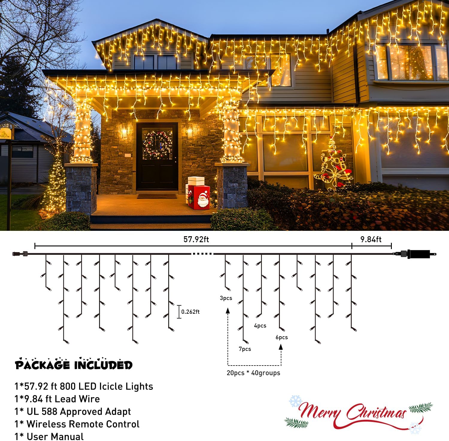 JMEXSUSS Christmas Icicle Lights for Outside-800 LED Warm White Icicle Lights Outdoor Waterproof