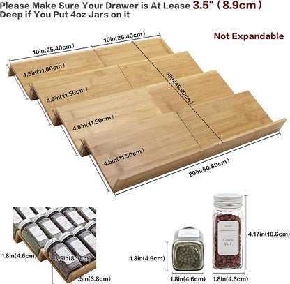 Bamboo Spice Rack Drawer Organizer - 8 Pieces Set- 10" Wide Per Piece - Combine Pieces Into 20"