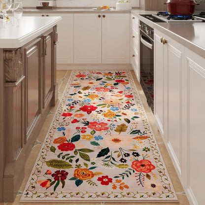 Runner Rug for Hallways Kitchen Rug Non Slip 2'6''x8' Washable Rugs with Rubber Backing Soft Floral