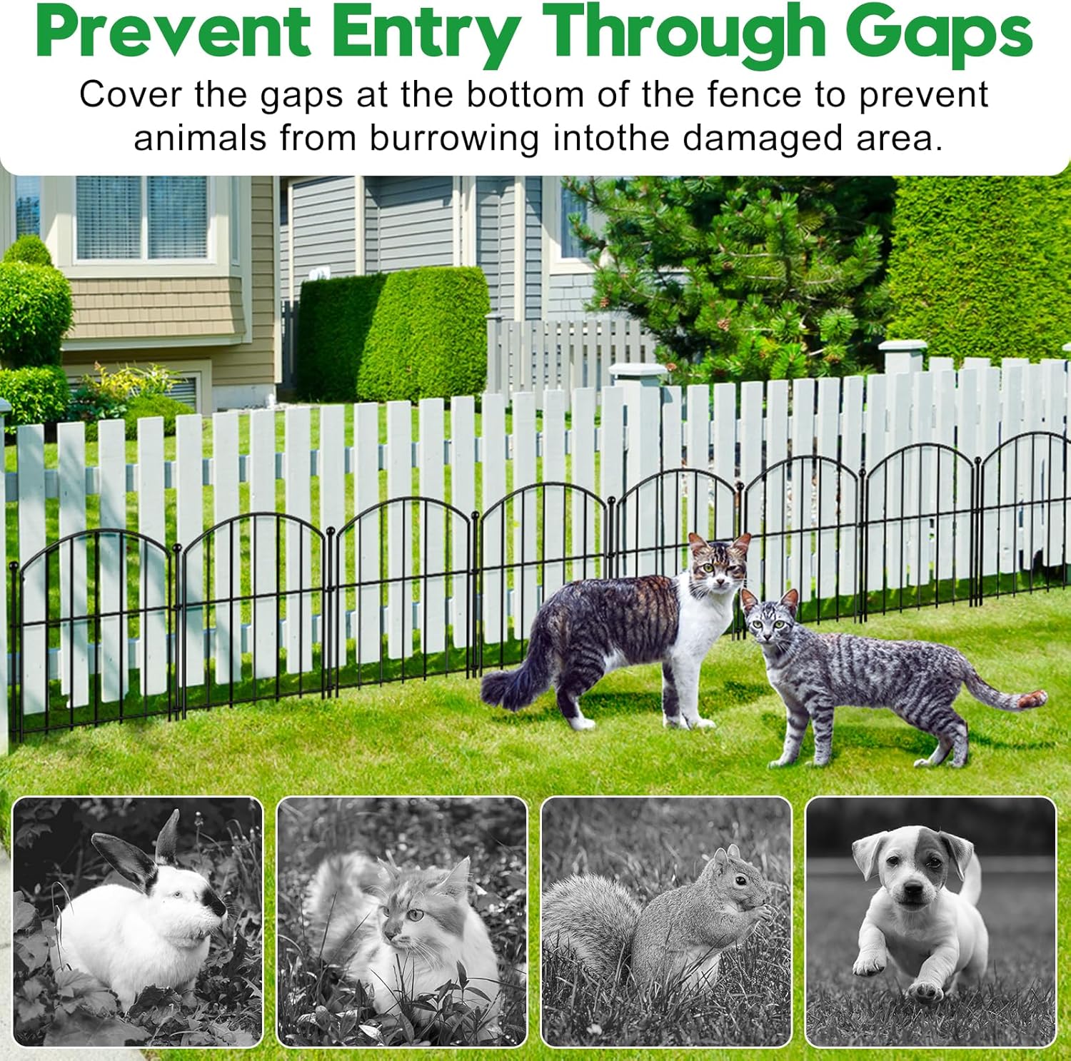 Decorative Garden Fence 17in (H) x10ft (L), Arched Rustproof Metal No Dig Fence for Dogs & Rabbit